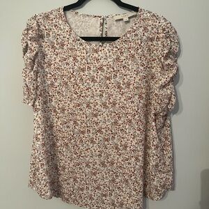 LOFT Floral Blouse with Ruched Sleeves